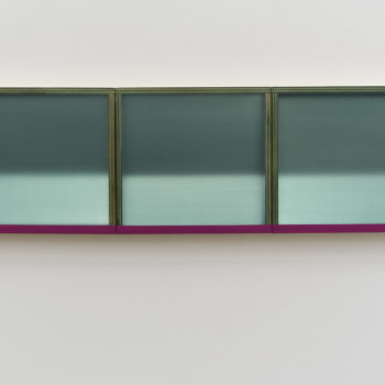 Heather Hutchison, Night Break, 2023, Mixed media, reclaimed Plexiglas, flashe, graphite, tape, vinyl, birch plywood box, 16 1/2 x 52 3/4 x 3 3/4 inches, SOLD